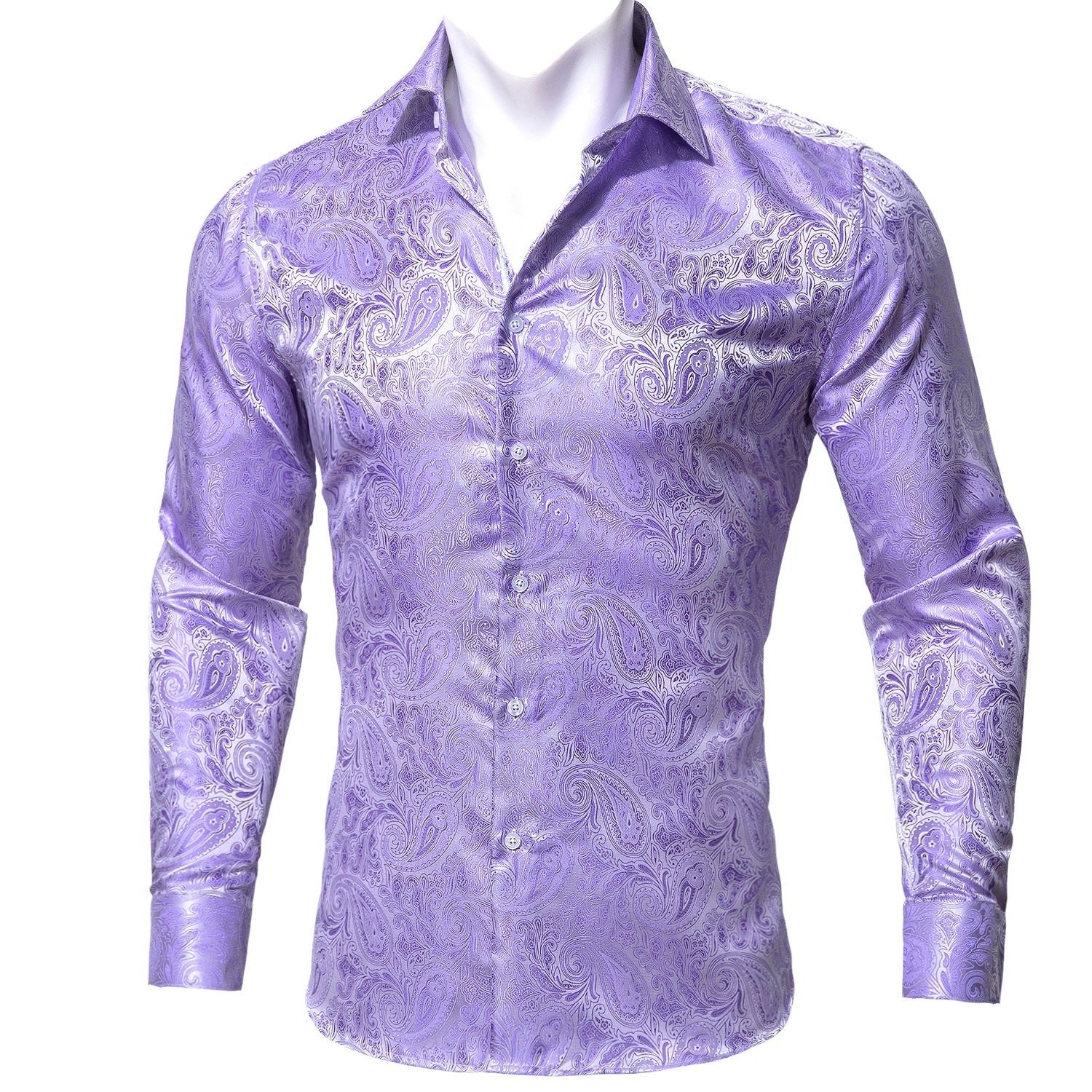 Barry.wang Button Down Shirt  Purple Paisley Silk Men's Shirt