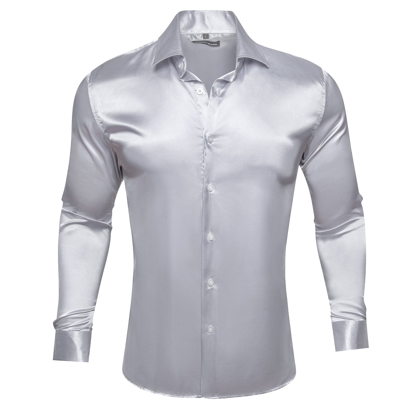 Silver Solid Silk Men's Long Sleeve Shirt