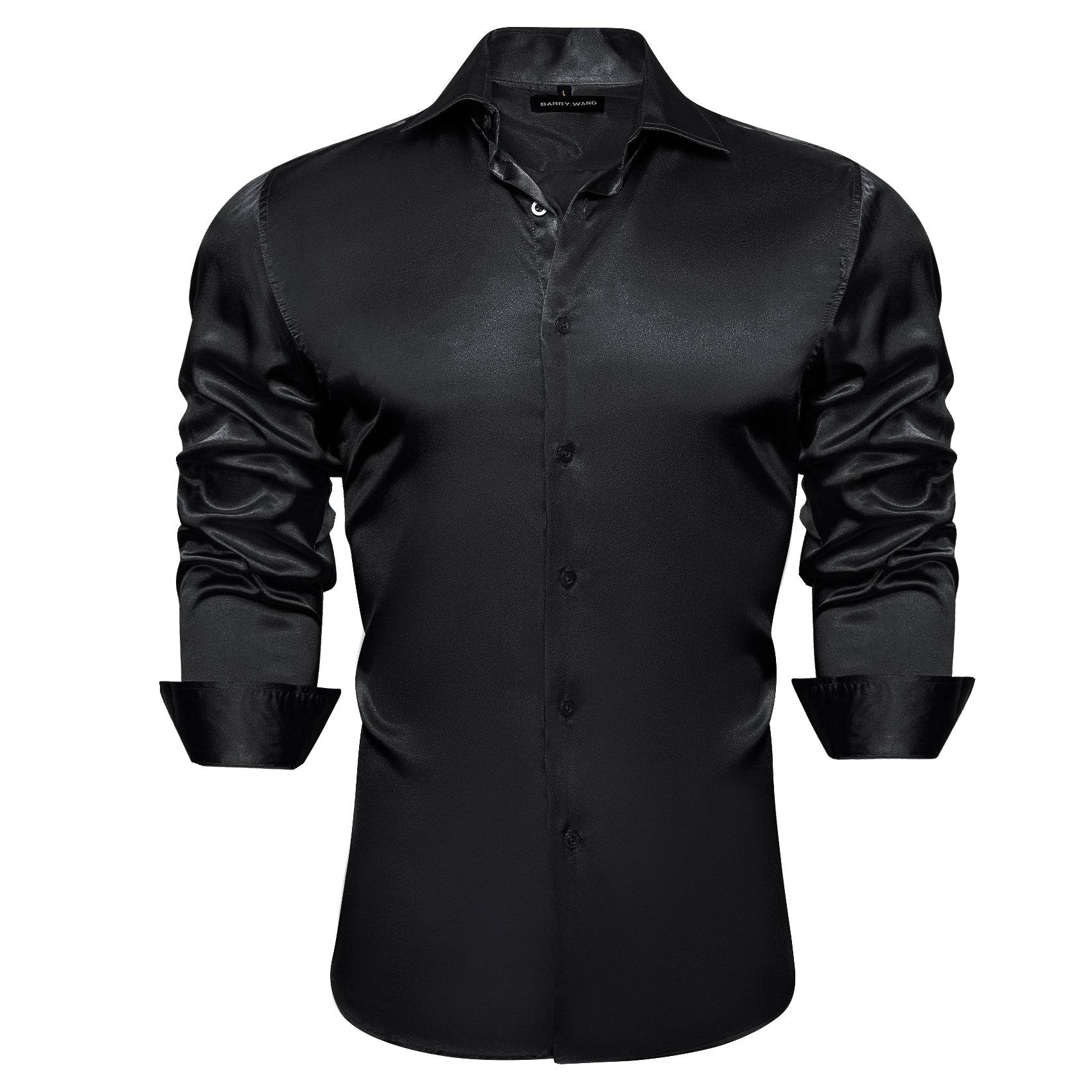 Barry. Wang White Satin Mens Dress Shirts Long Sleeve Solid Formal Shi