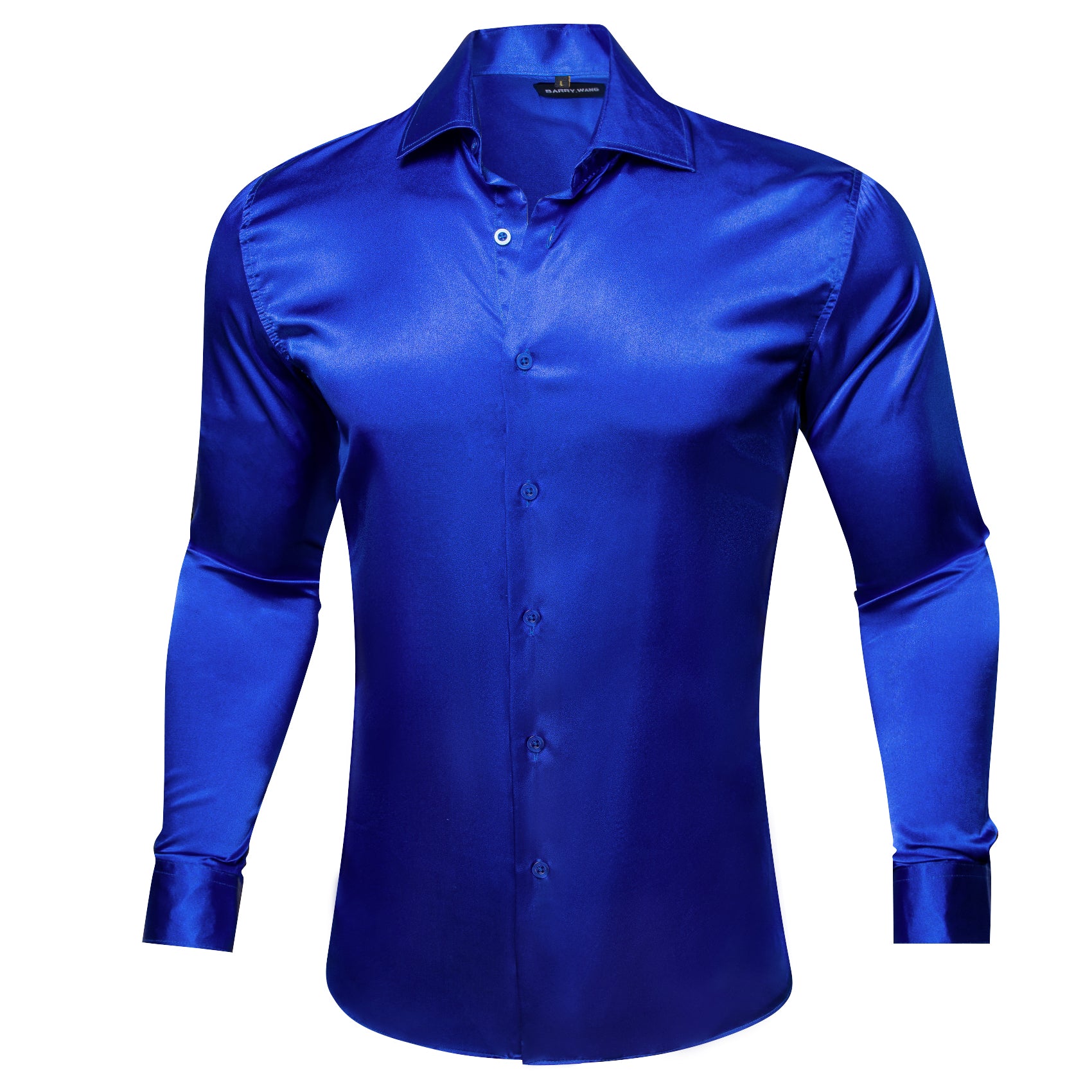 Barry.wang Bright Blue Solid Silk Shirt