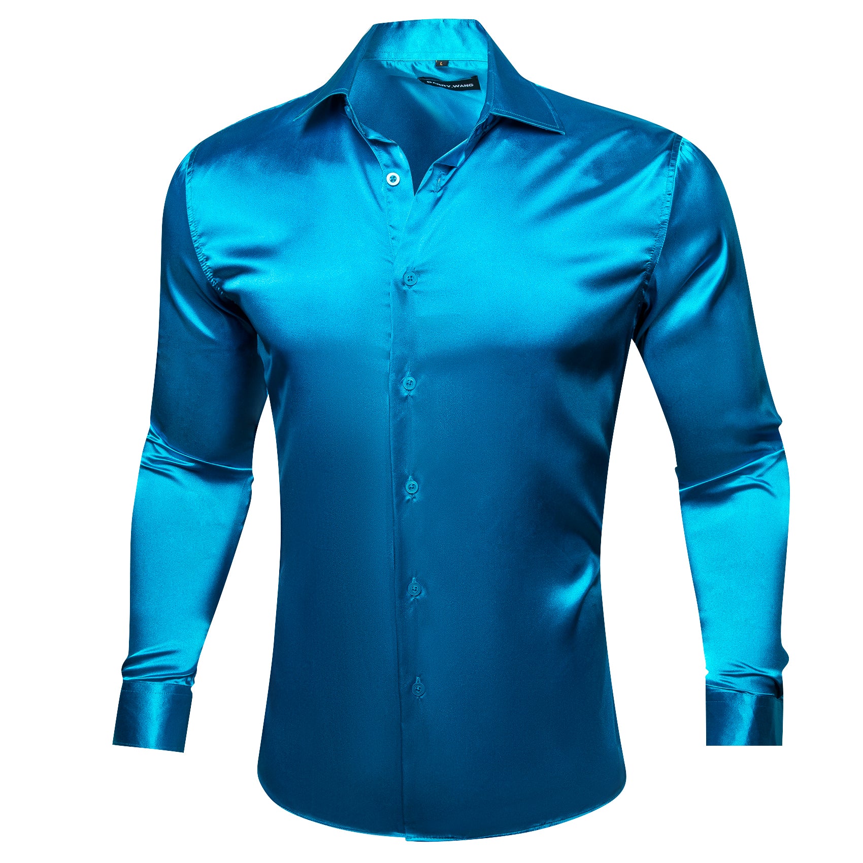 Barry.wang Button Down Shirt Steel Blue Satin Solid Silk Men's Shirt