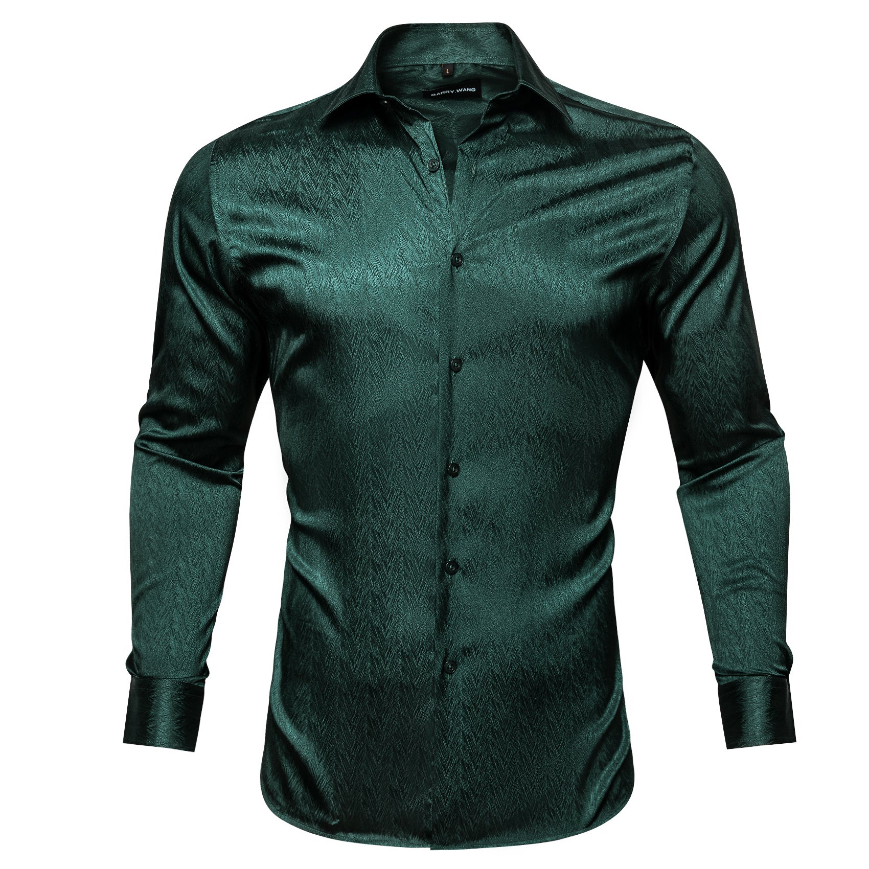 Classy Green Solid Silk Men's Long Sleeve Shirt
