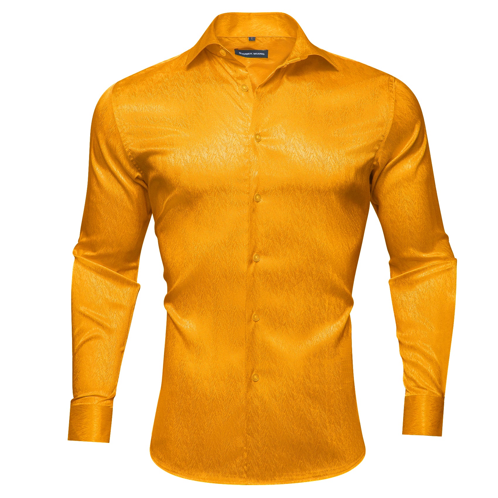 Fashion Solid Silk Gold Yellow Button Up Shirt