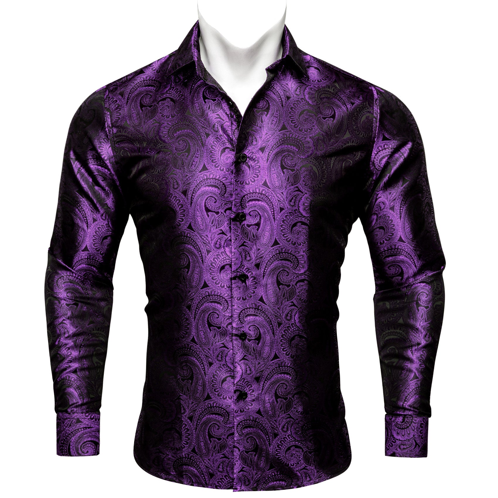 Barry.wang Bright Purple Paisley Silk Men's Shirt