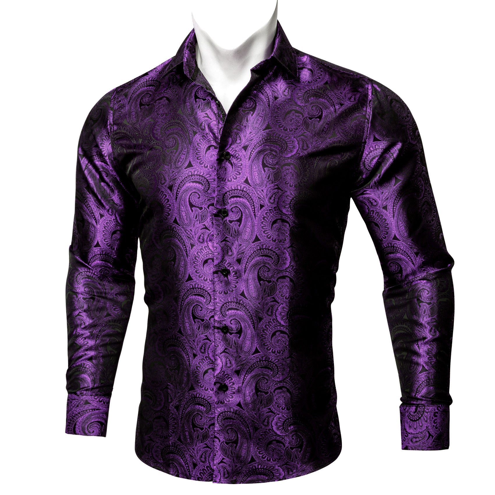 Barry.wang Bright Purple Paisley Silk Men's Shirt
