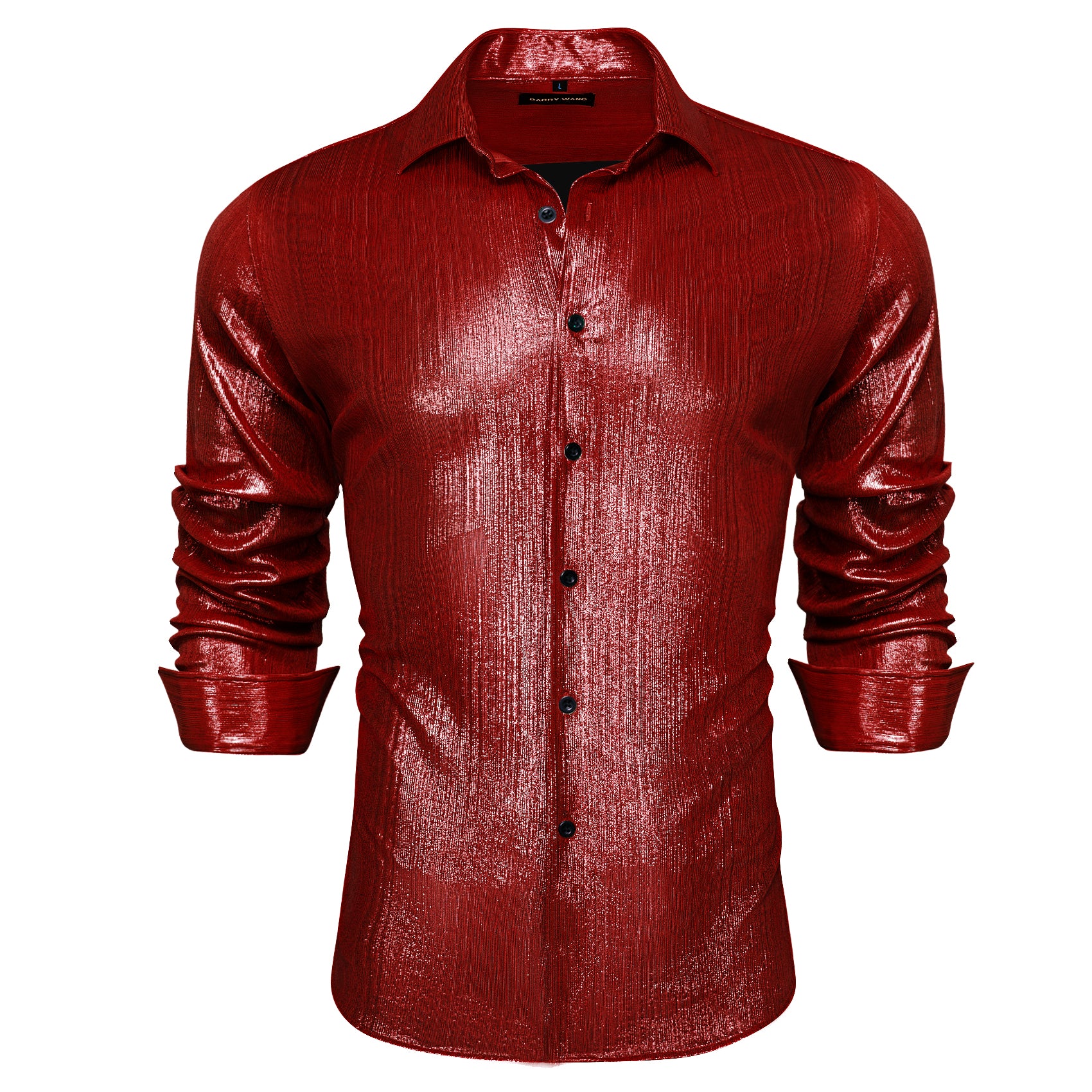 Barry.wang Button Down Shirt Brick Red Solid Silk Men's Long Sleeve Shirt