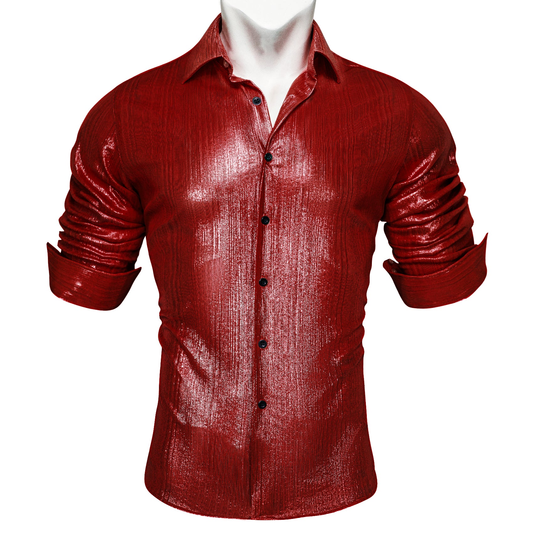 Barry.wang Button Down Shirt Brick Red Solid Silk Men's Long Sleeve Shirt