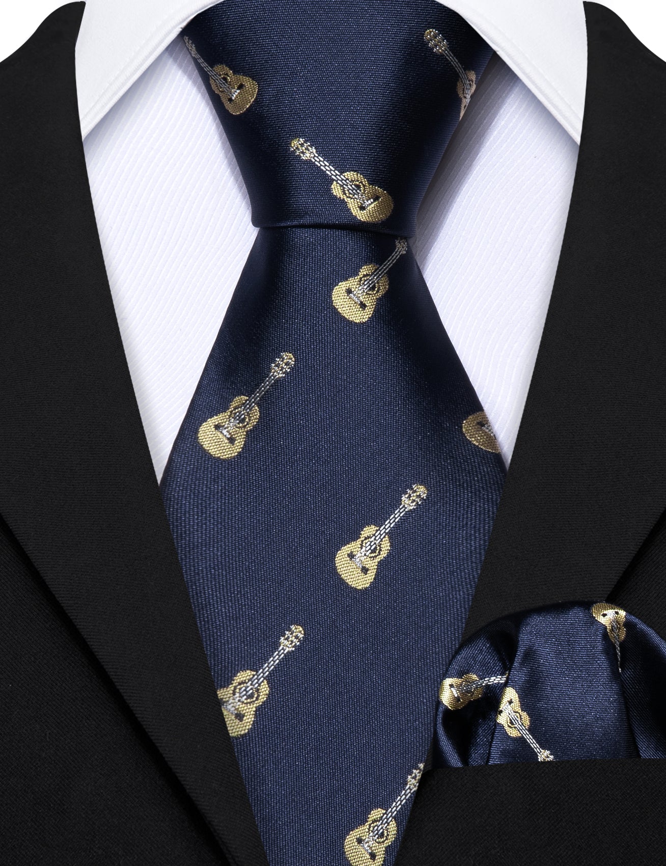 Children Blue Violin Print Tie Pocket Square Set for Party