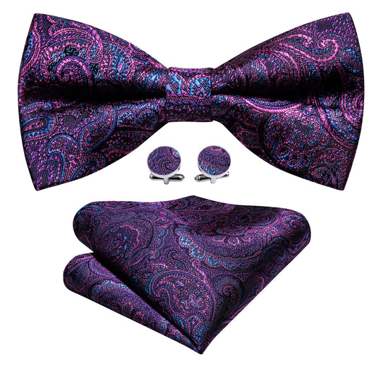 Barry. Wang Wisteria Purple Bowtie for Men Adjustable Paisley Pre-tied Bow Tie Set for Formal Tuxedo