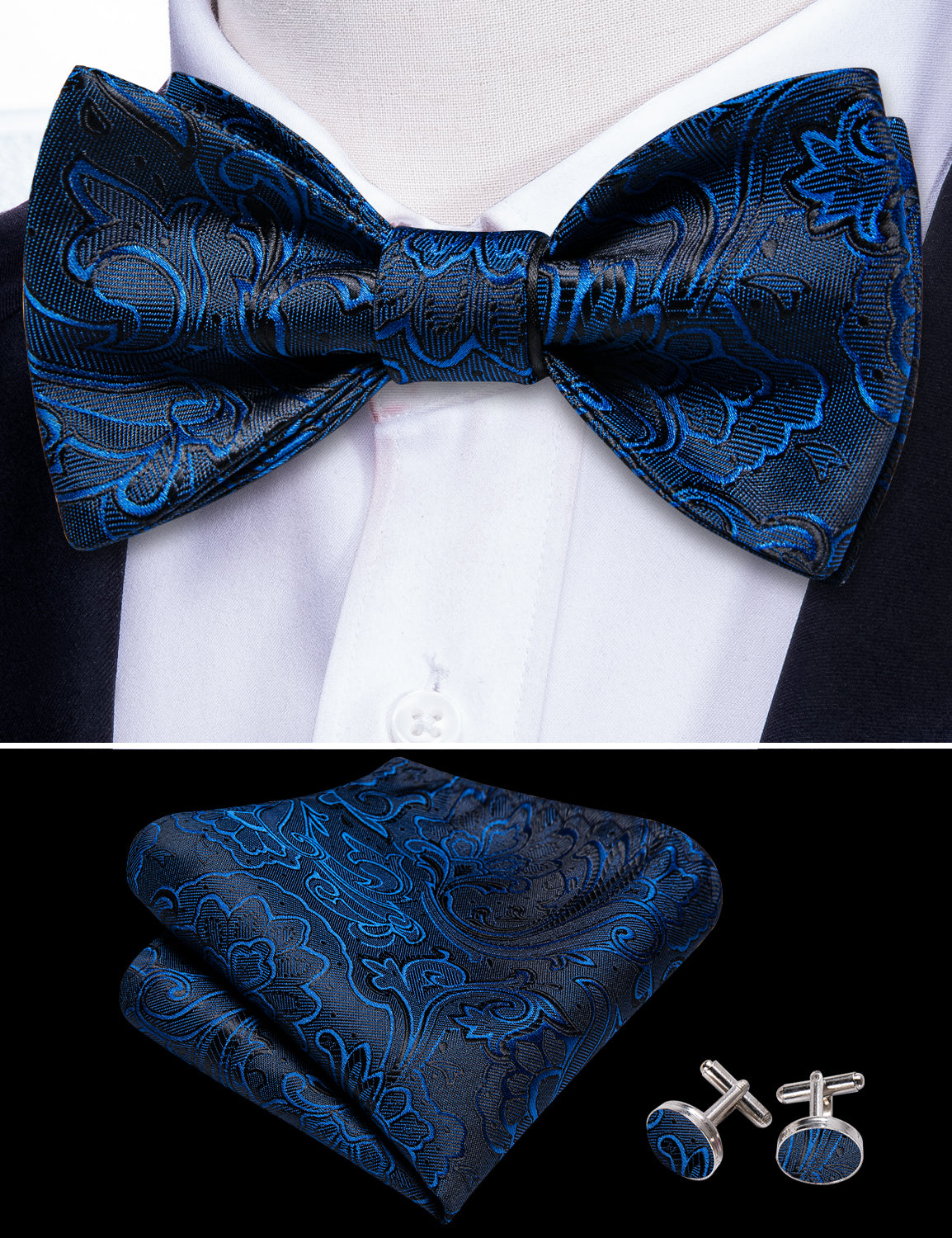 Blue Neck Tie Paisley Self Tied Bow Tie