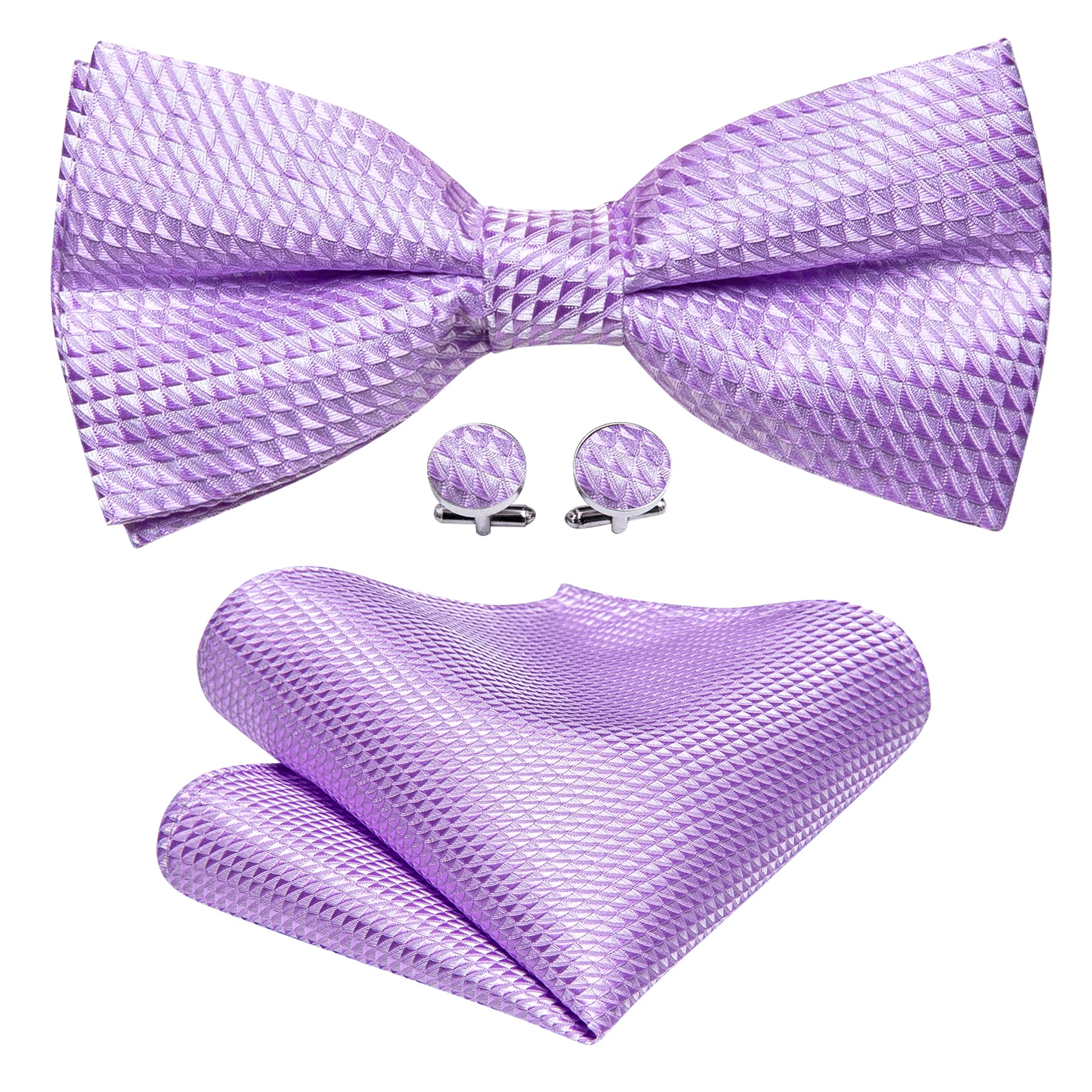 Barry. Wang Purple Lilac Bowtie Adjustable Men's Pre-tied Wedding Bow Tie Pocket Square Cufflinks Set