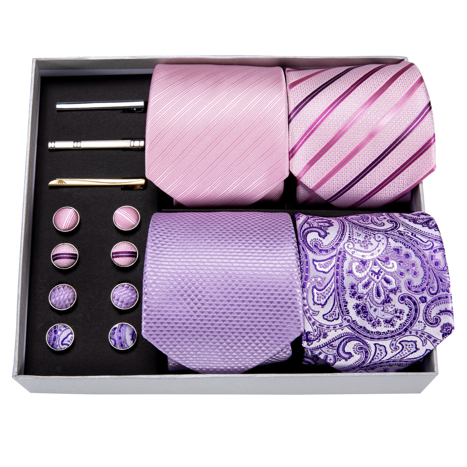 metal tie clip  cufflinks and mens necktie 
