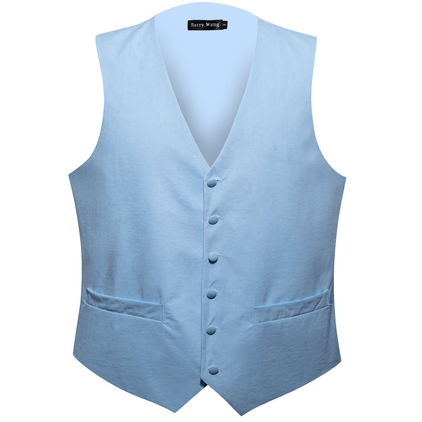 Men's Blue Solid Silk V-Neck Waistcoat Vest