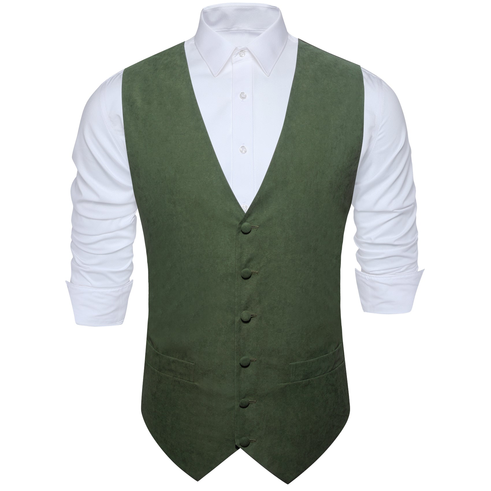 Men's Grass Green Solid Silk V-Neck Waistcoat Vest