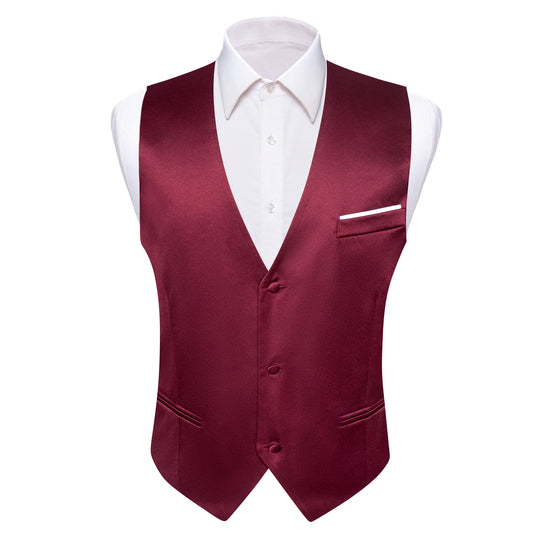 Barry. Wang Mens Wine Dress Vest Formal Satin V-Neck Solid Suit Waistcoat