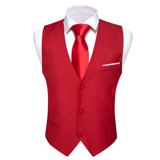 Barry. Wang Red Vest formal Slim Fit Solid Wedding Tuxedo Waistcoat