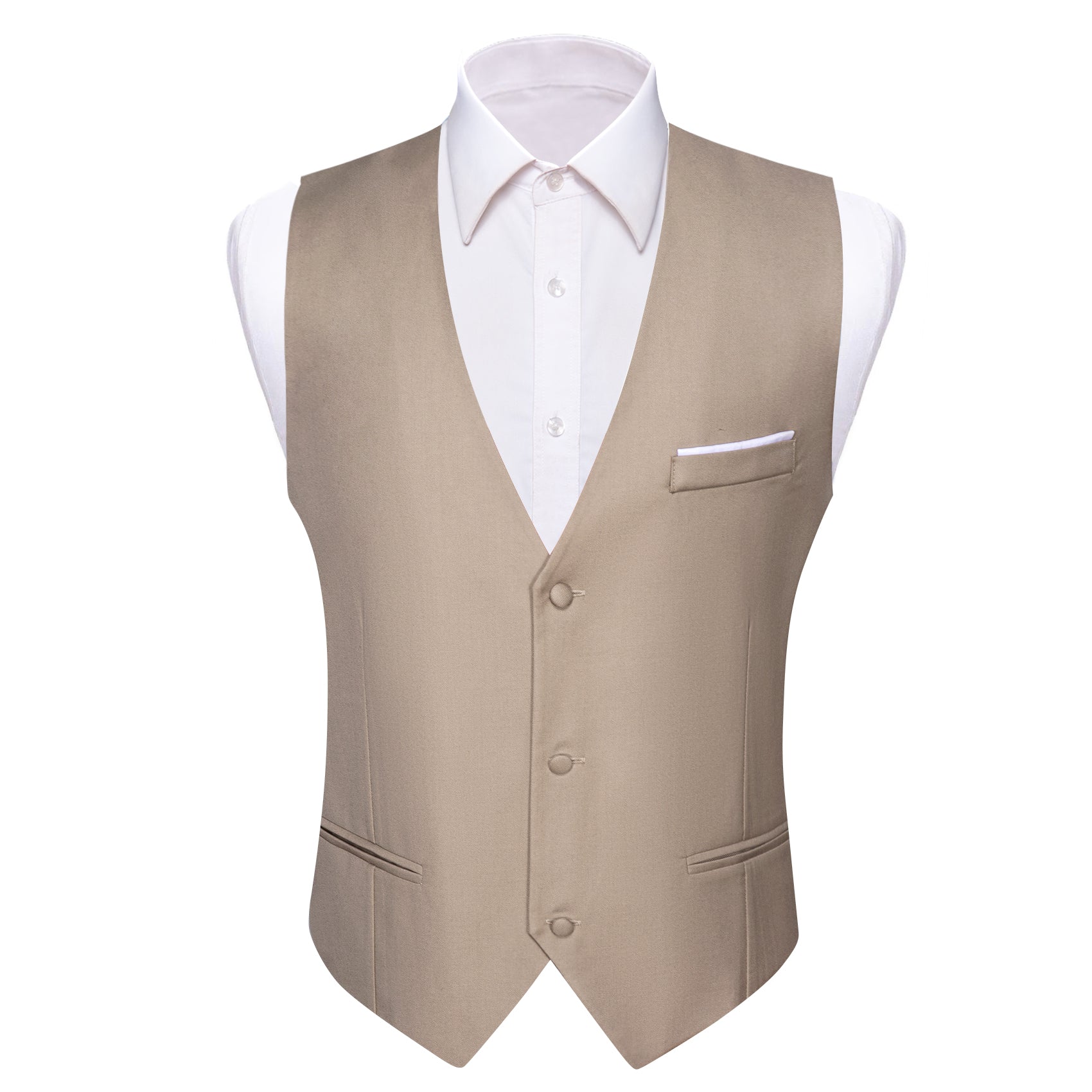 Barry.wang Men's Vest Formal Dark Khaki Solid V-Neck Waistcoat Vest for Business