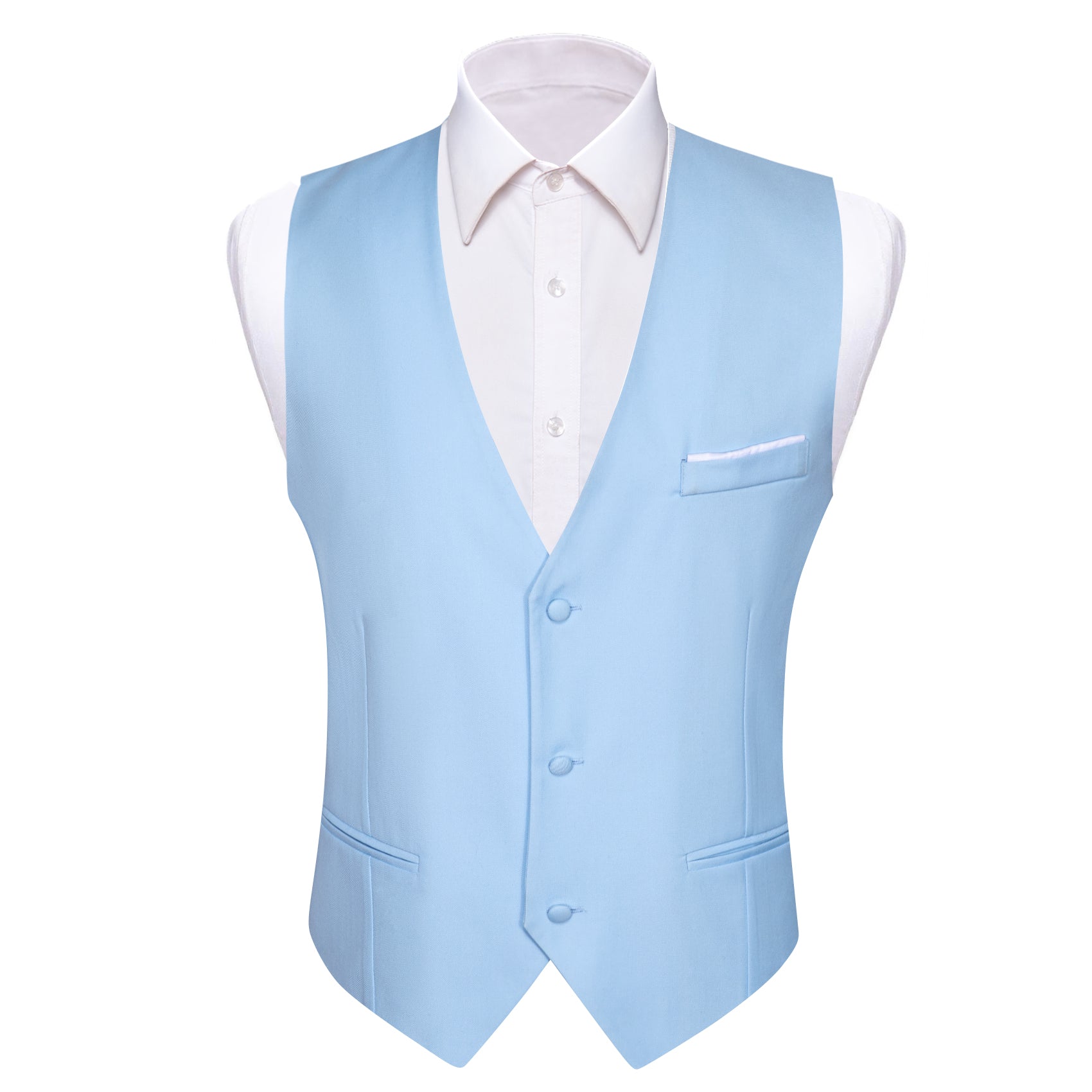 Men's Vest Light Blue Solid V-Neck Waistcoat Vest Business