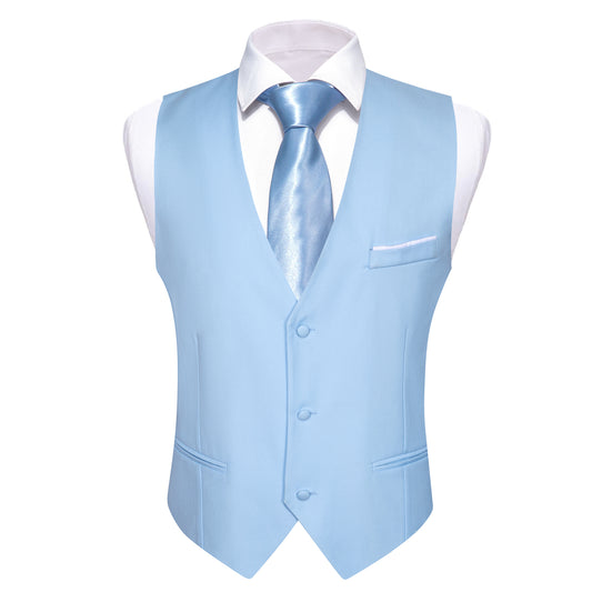 Barry. Wang Mens Baby Blue Suit Vest Silk V-Neck Casual Vest Dress Vest