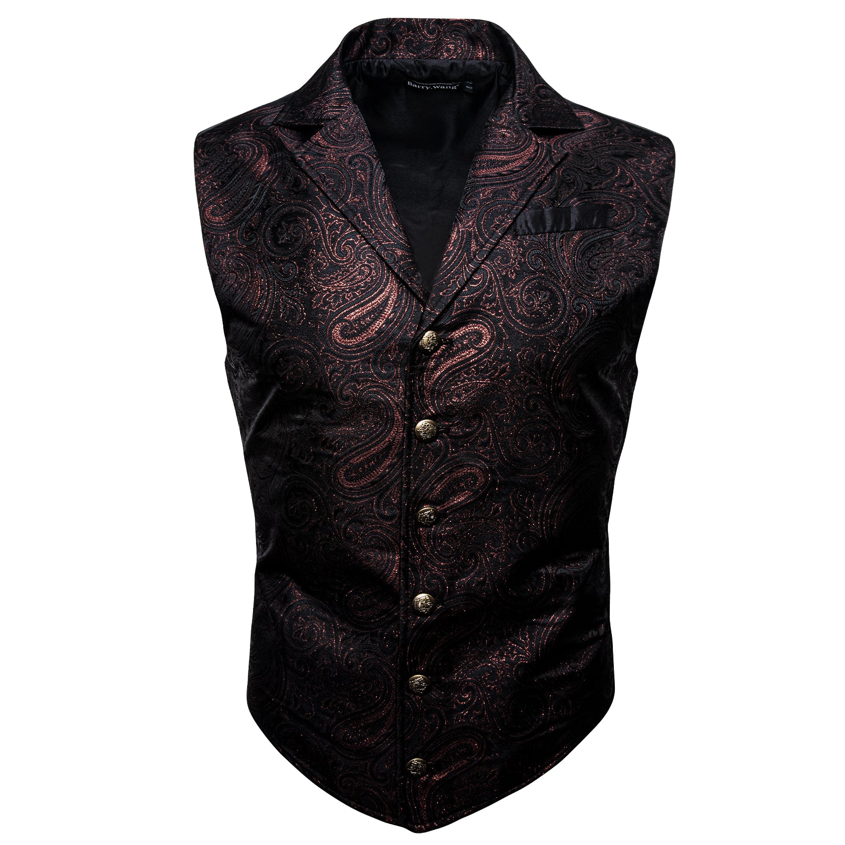 Red Brown Paisley Jacquard Floral Silk Waistcoat Vest