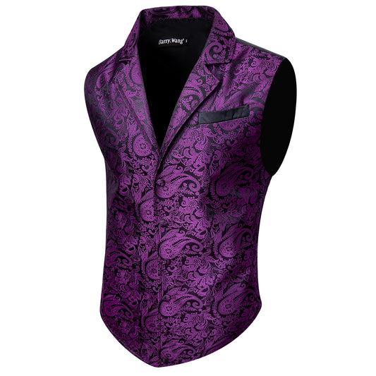 Novelty Purple Paisley Silk Tuxedo Vest light purple suit menvest top