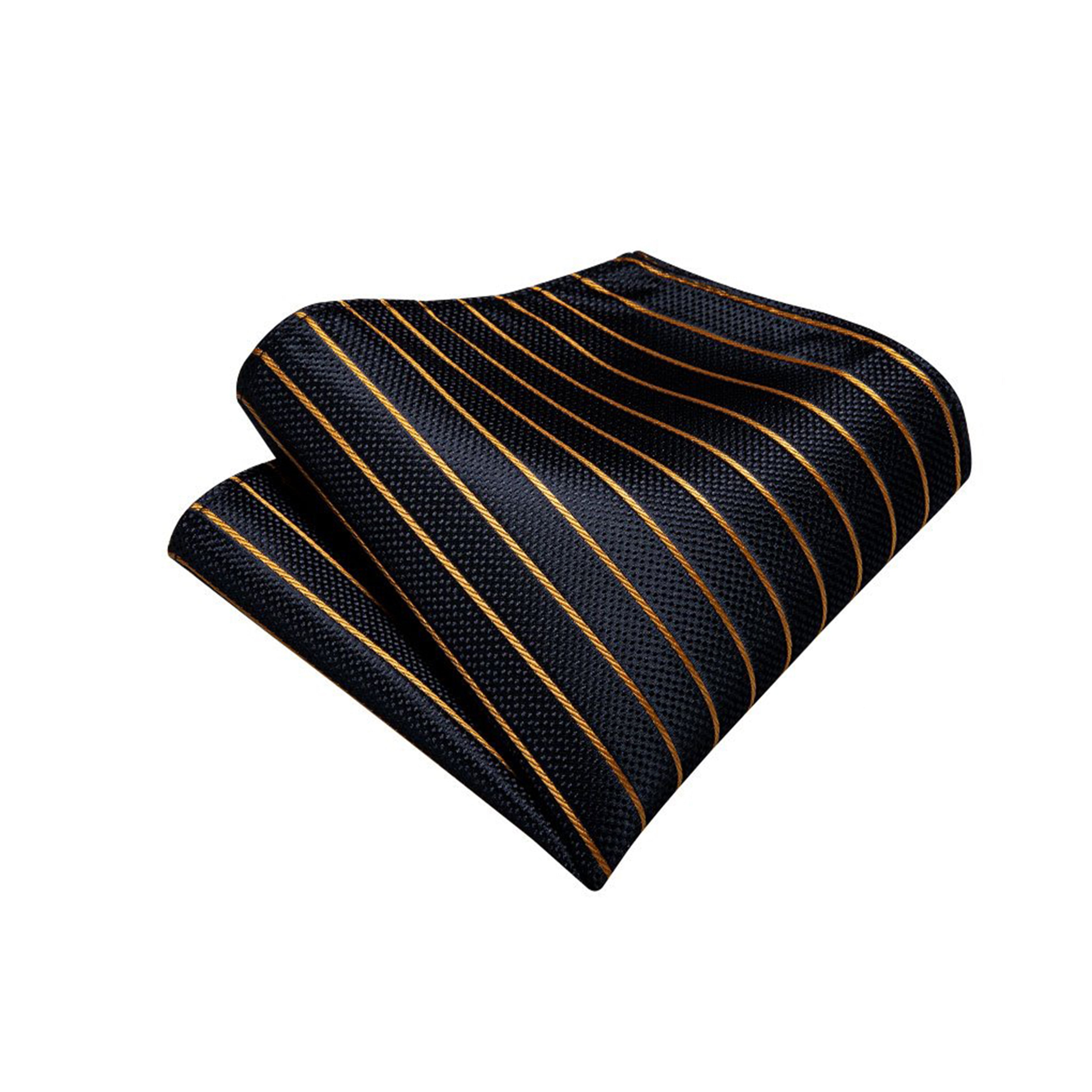 Black Golden Striped Silk Pocket Square