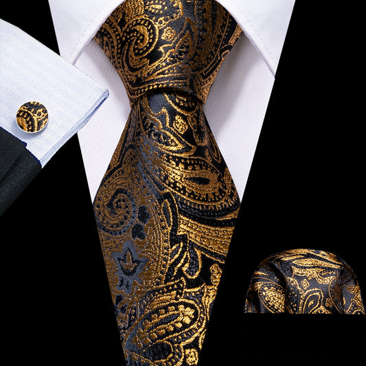 black gold paisley necktie