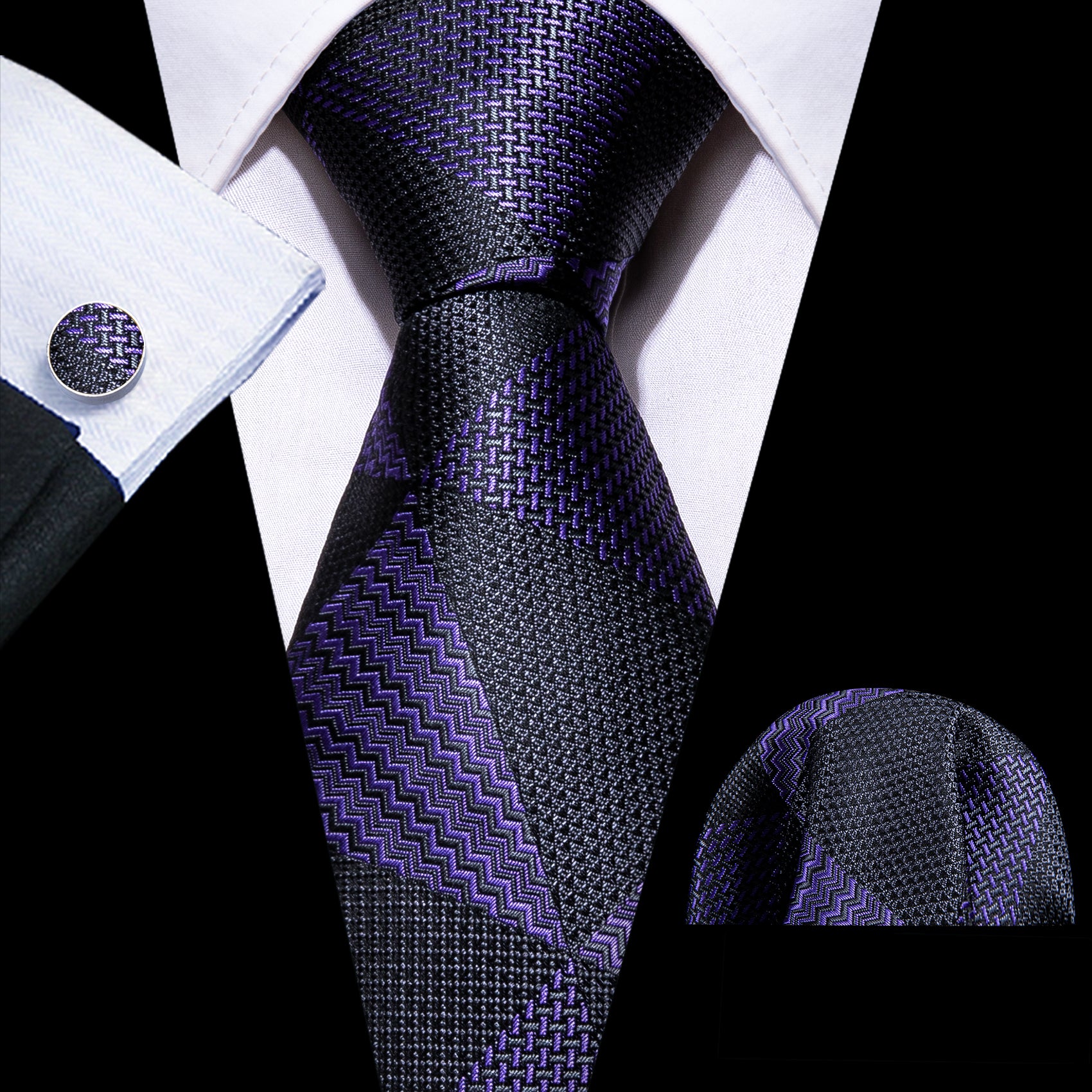 mens navy tie black  purple geometric necktie