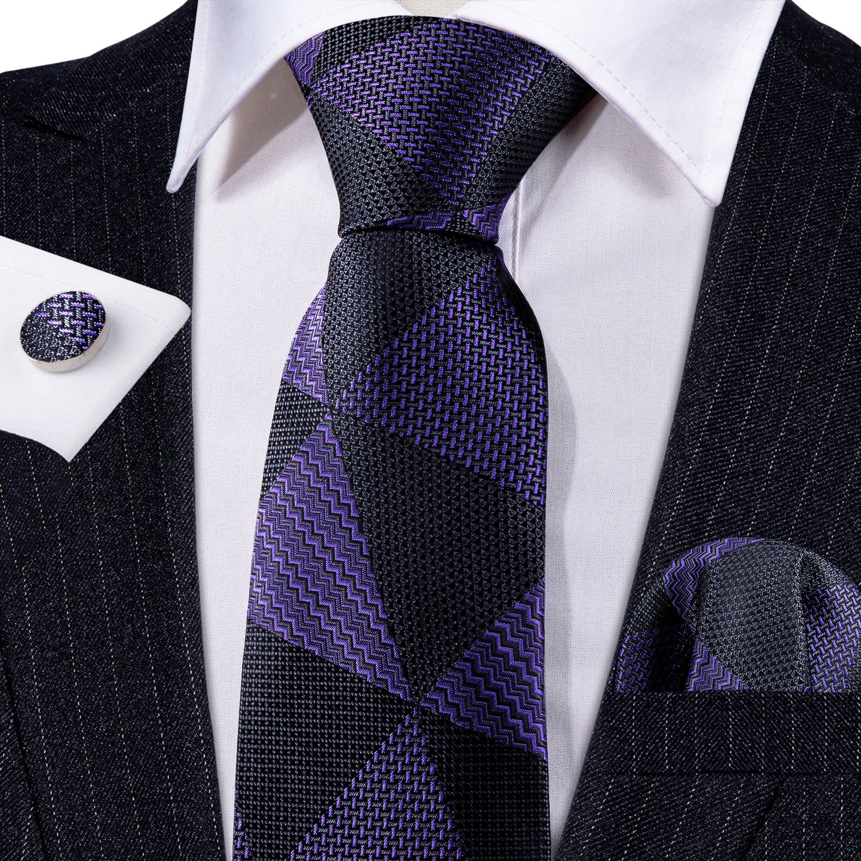 mens navy ties on white shirt and black white stiipes ties 