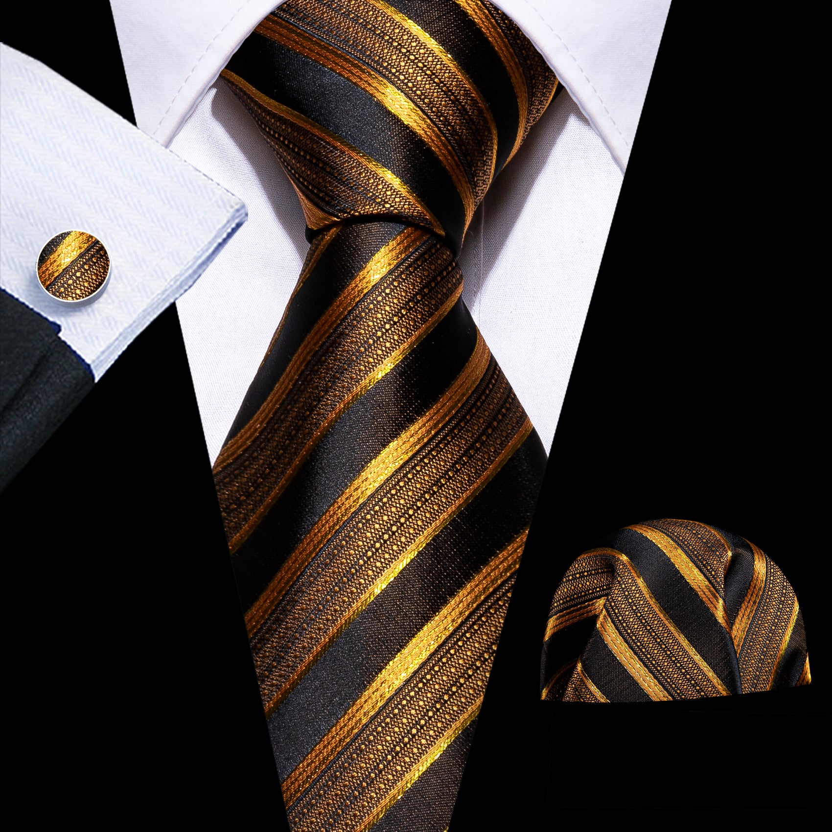 black dress shirt with gold tie Men's Short Sleeve Shirts