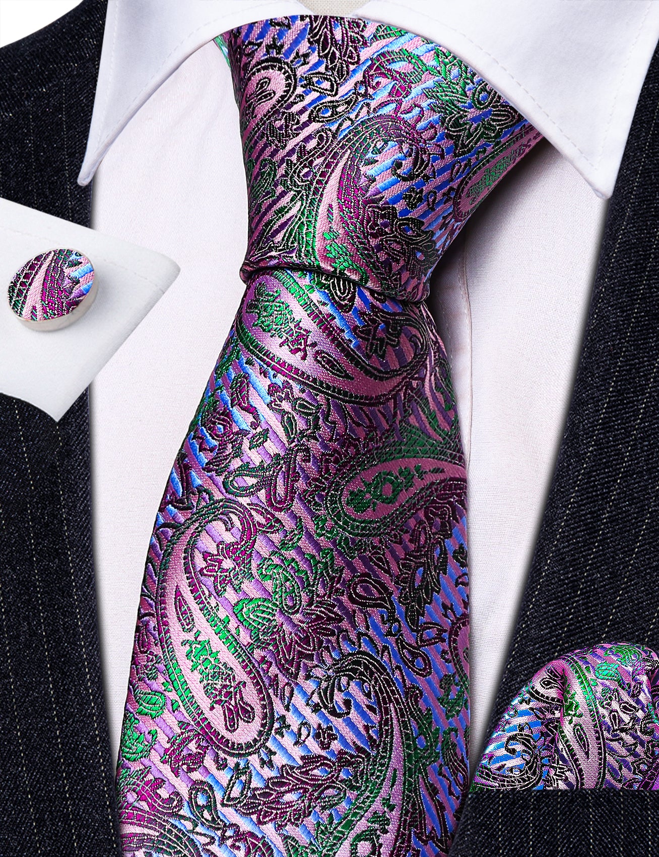 Pink Purple paisley necktie for men 