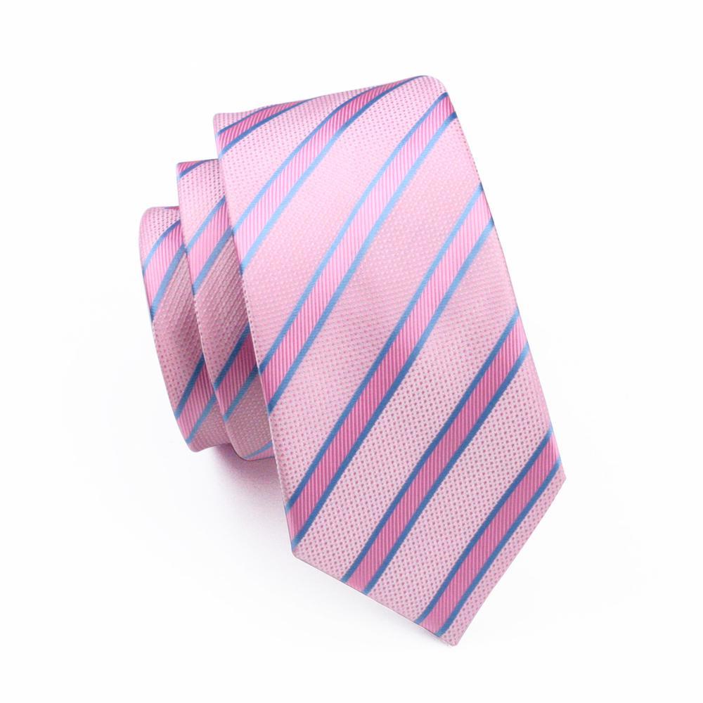 Pink Blue Striped Silk Men's Tie Pocket Square Cufflinks Set - blue and oink srtiped  tie