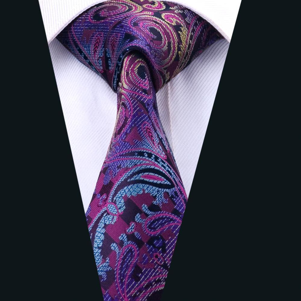 Blue Purple Paisley Silk Men's Tie Pocket Square Cufflinks Set - barry-wang