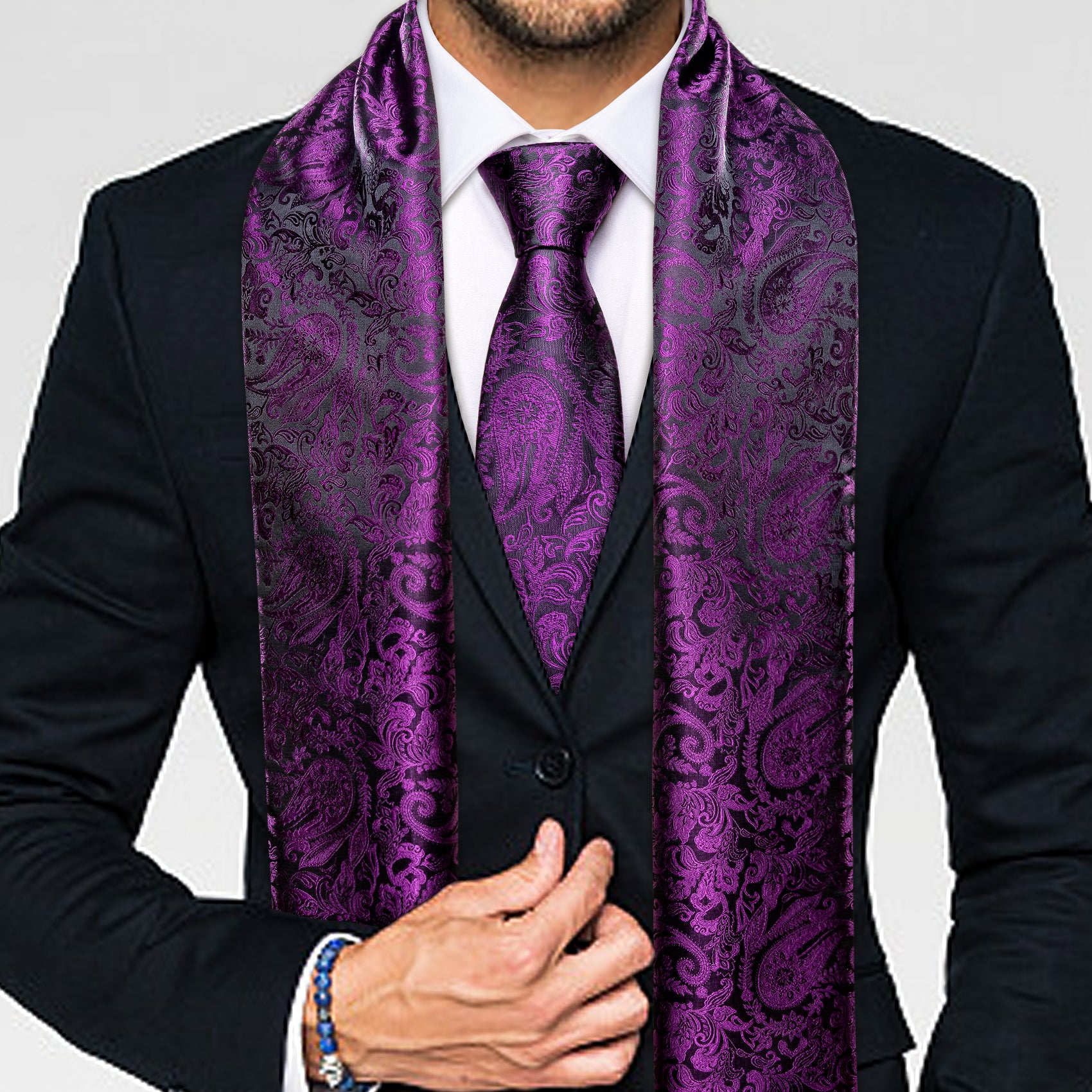 Barry.wang Black Tie Scarf Purple Jacquard Floral Men's Scarf Tie Set Luxury