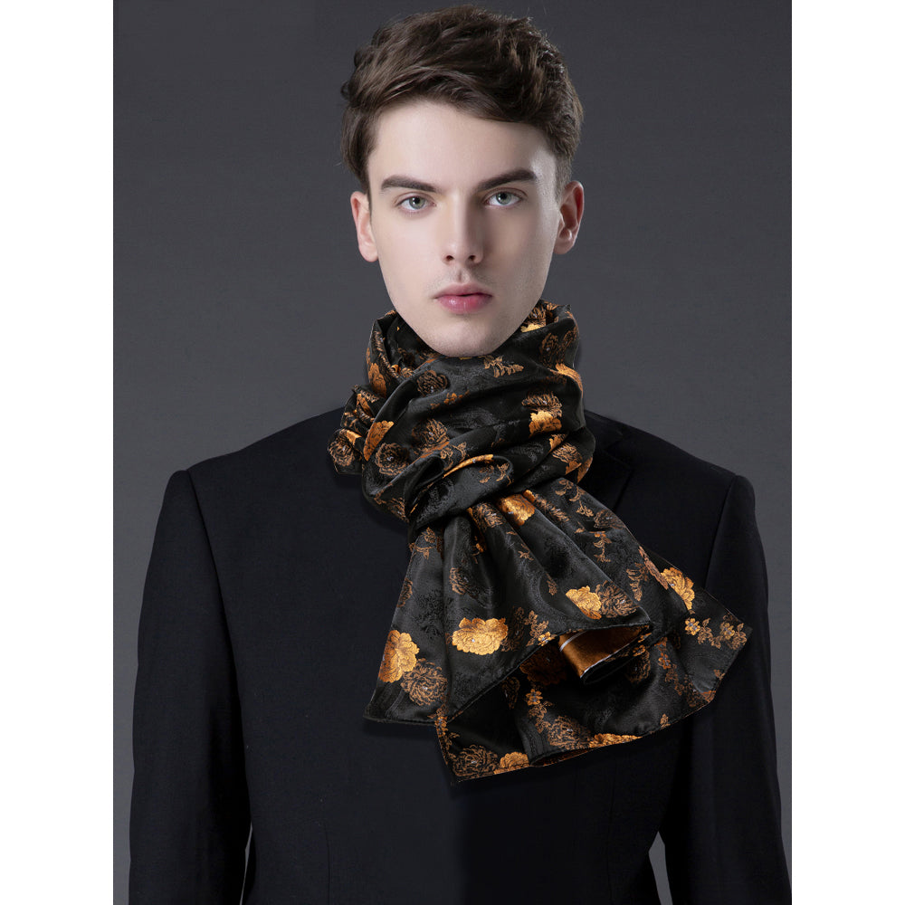 Luxury Black Yellow  Floral Scarf