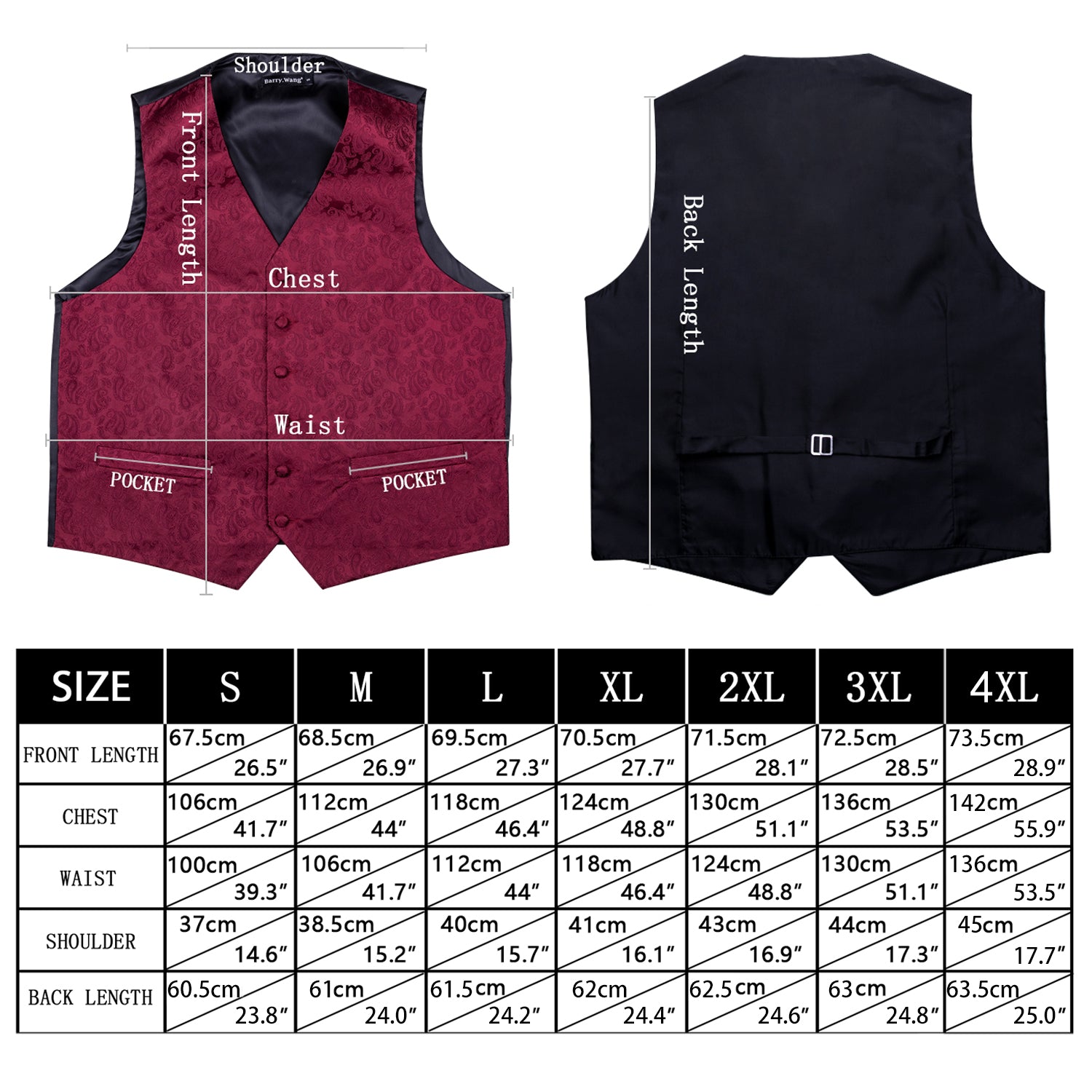 size chart for barry wang mens vests near me