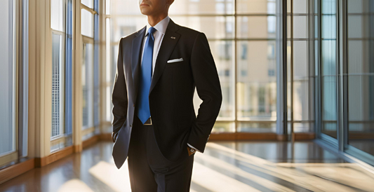 silk blue tie with black suit for men