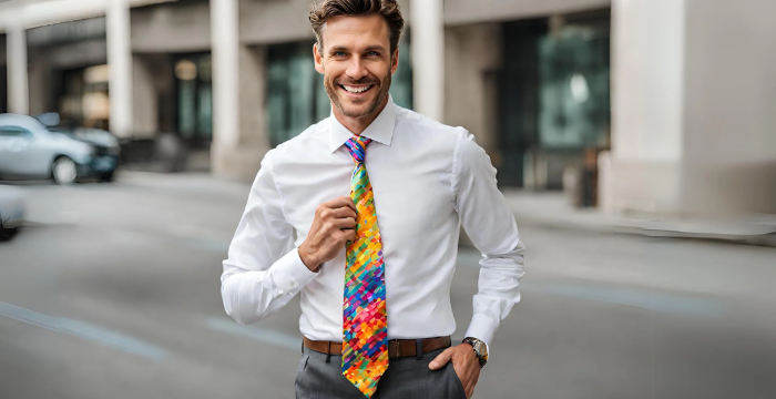 Man wearing colorful necktie