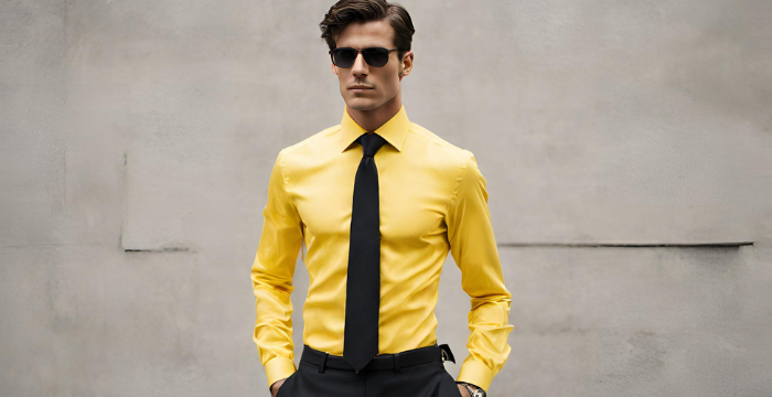 pair your yellow shirt with a solid black tie