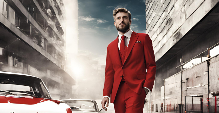 man wearing red suit