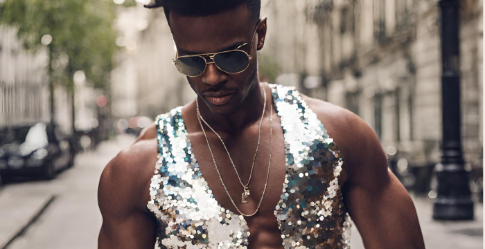 A men wear slive Sequin vest top