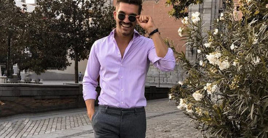 men purple shirt outfit