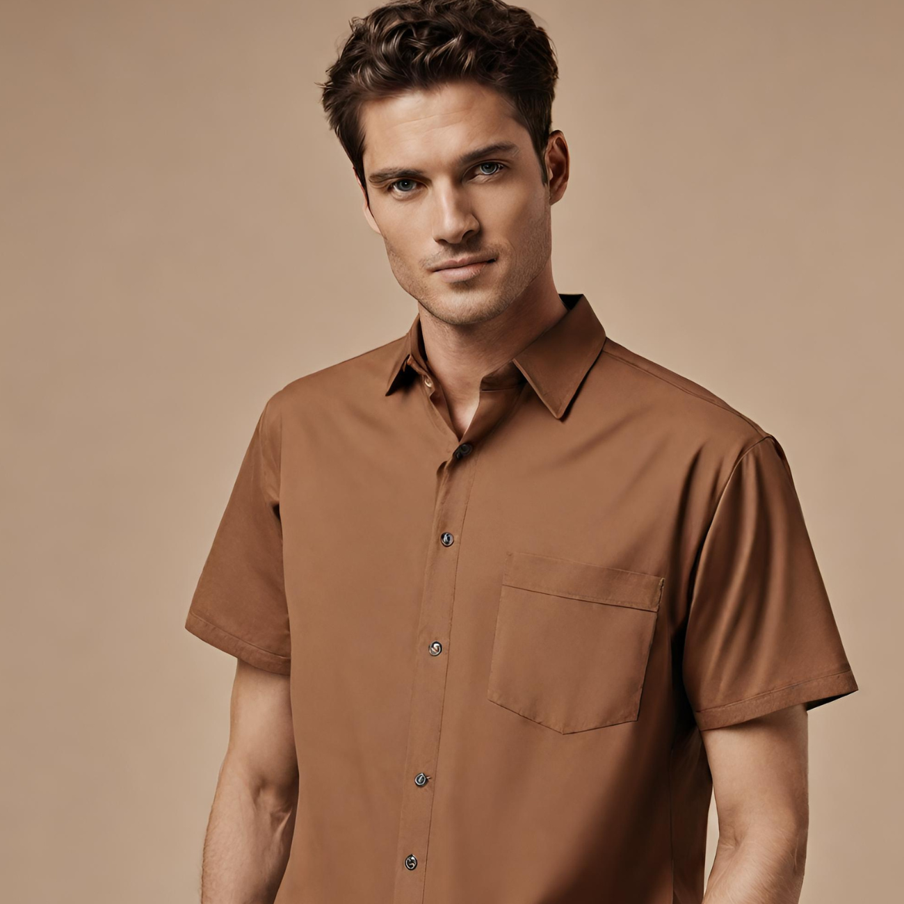 men wearing brown short sleeve shirt