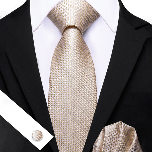 Barry. Wang Champagne Beige Geometric Necktie Men's Tie Set for Wedding