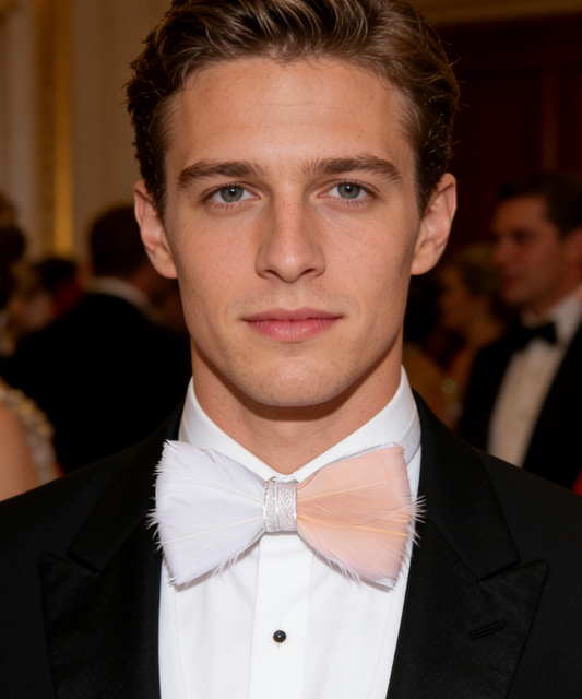 Barry. Wang Pink Feather Bowtie Novelty Mens Pre-tied Bowtie Brooch Set Wedding