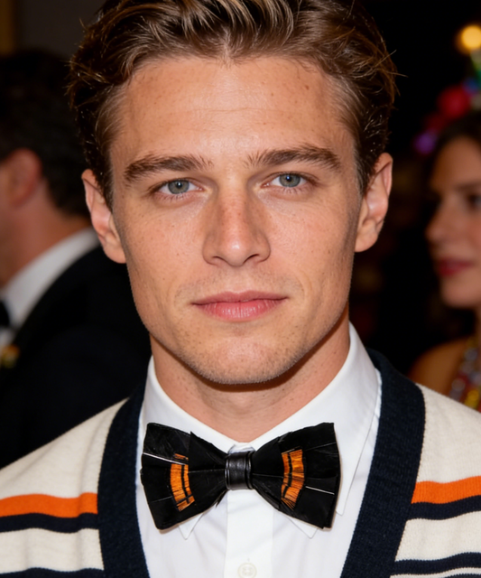 Barry. Wang Black Feather Bowtie Novelty Mens Pre-tied Bowtie Brooch Set