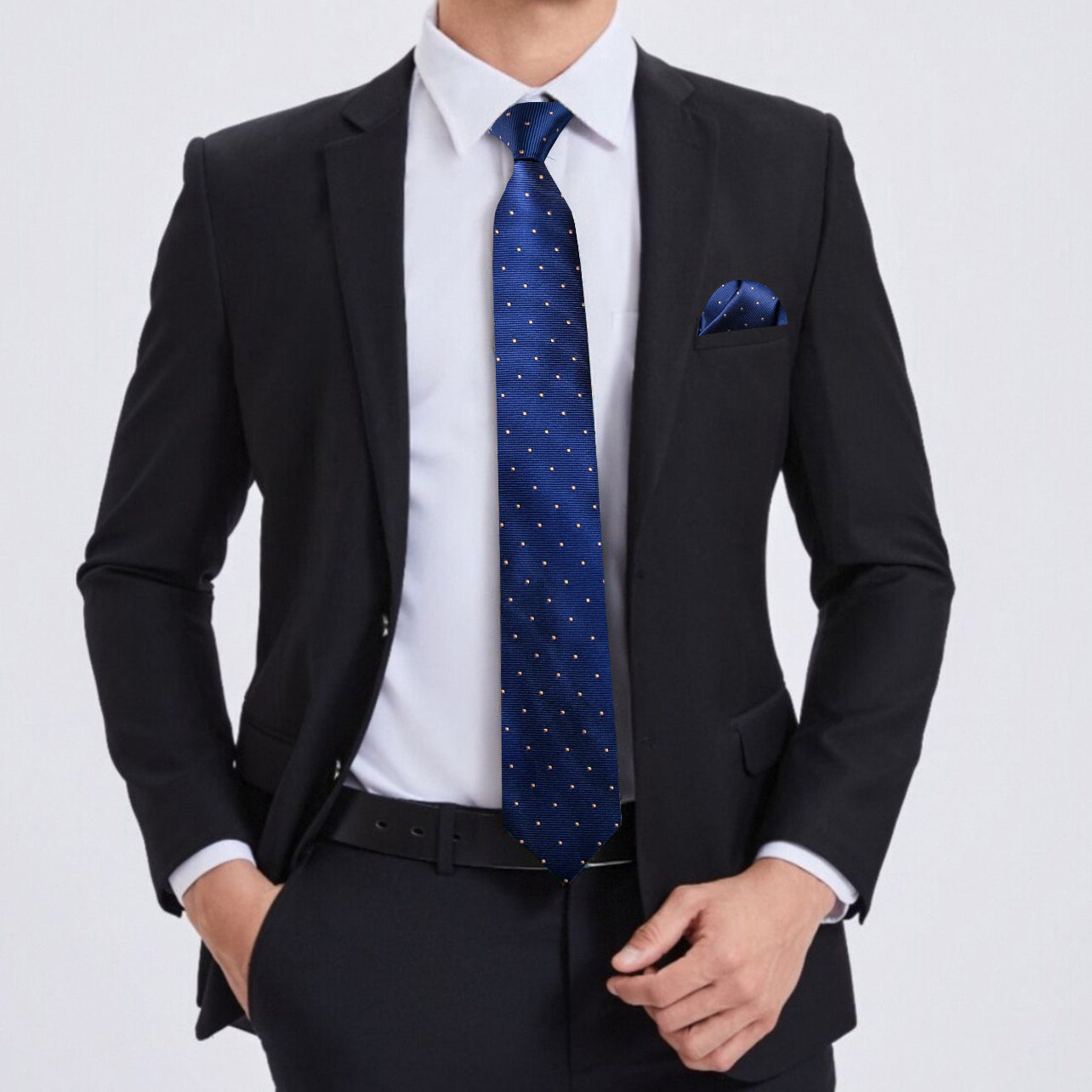 Frederick Thomas Navy Blue Polka Dot Tie – Classic Men's Necktie – Handmade FT428