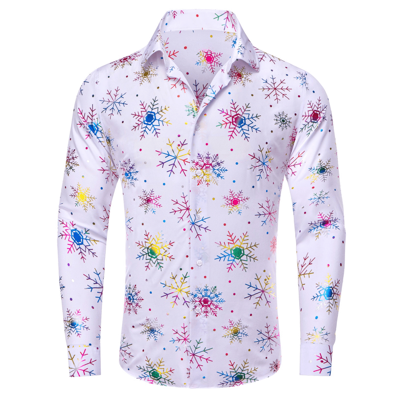 Barry.Wang Mens Holiday White Shirt Colorful Xmas Party Button Up Dress Shirt