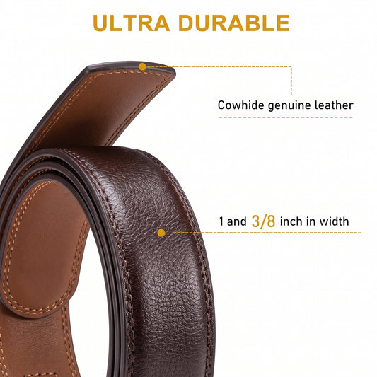Barry. Wang Men's Brown Leather Belt Ratchet Dress Belt Automatic Hollow Frame Buckle