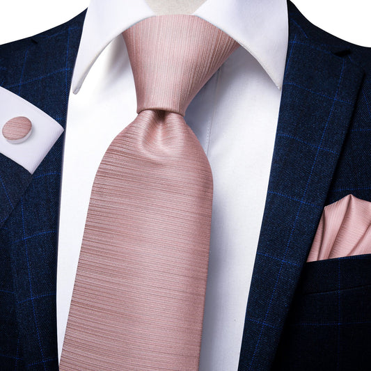 Barry. Wang Blush Pink Solid Tie Pocket Square Cufflinks Set